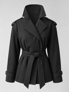 Women's Short Tie-Belt Trench Coat | Ashcombe in Black - Juana Fashion