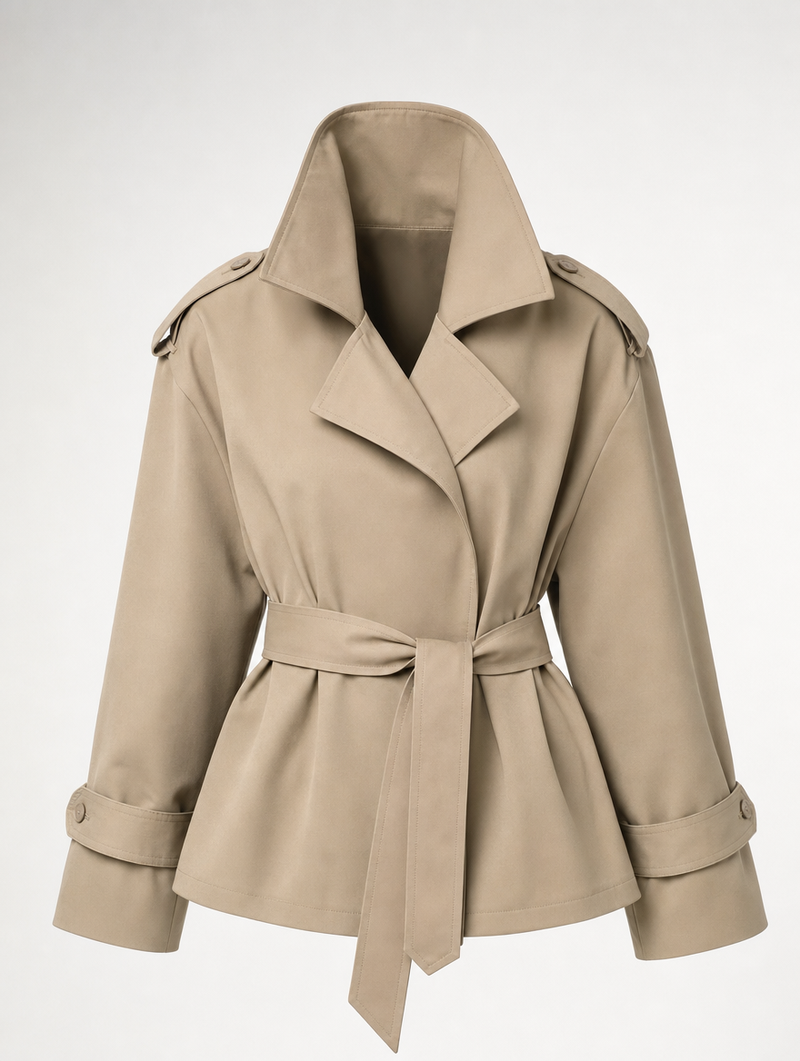 Women's Short Tie-Belt Trench Coat | Ashcombe in Black - Juana Fashion