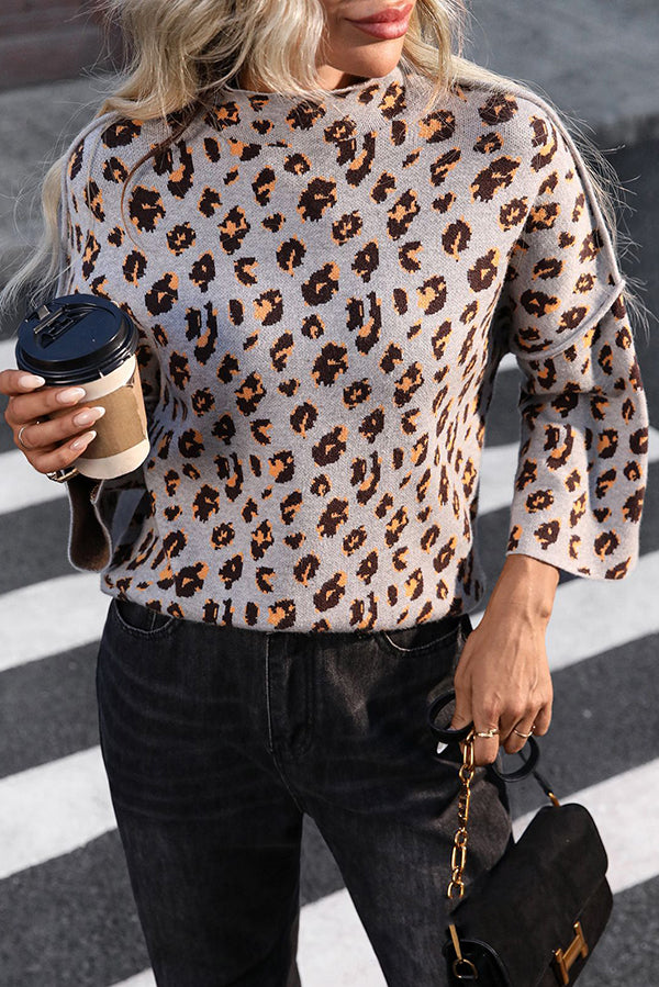 Women's Relaxed Fit Leopard Print Turtleneck Sweater — View 2