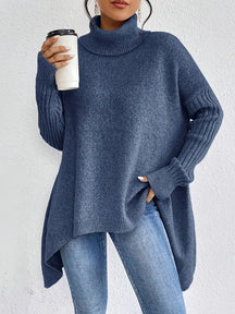 Women's Ribbed Longline Turtleneck Sweater — View 15
