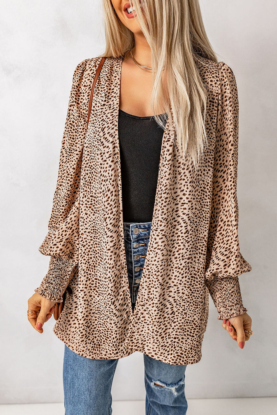 Women's Leopard Print Balloon Sleeve Cardigan — View 1