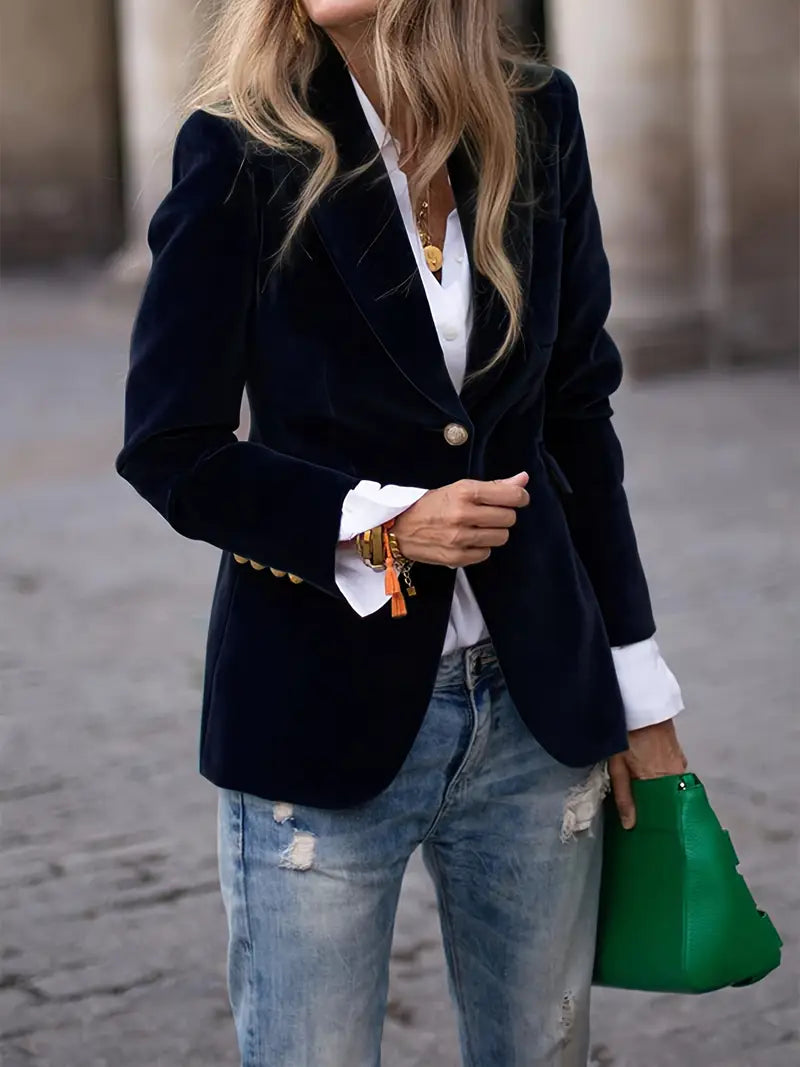 Women's Classic Single-Button Blazer | Sabina in Black - Juana Fashion