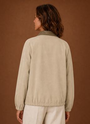 Women's Relaxed Workwear-Style Zip-Up Jacket | Celina in Beige - Juana Fashion