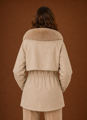 Women's Parka with Faux Fur-Trimmed Hood | Aurora in Beige - Juana Fashion