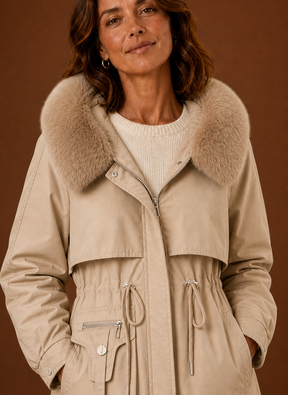 Women's Parka with Faux Fur-Trimmed Hood | Aurora in Beige - Juana Fashion