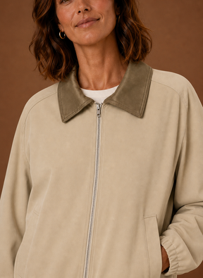Women's Relaxed Workwear-Style Zip-Up Jacket | Celina in Beige - Juana Fashion