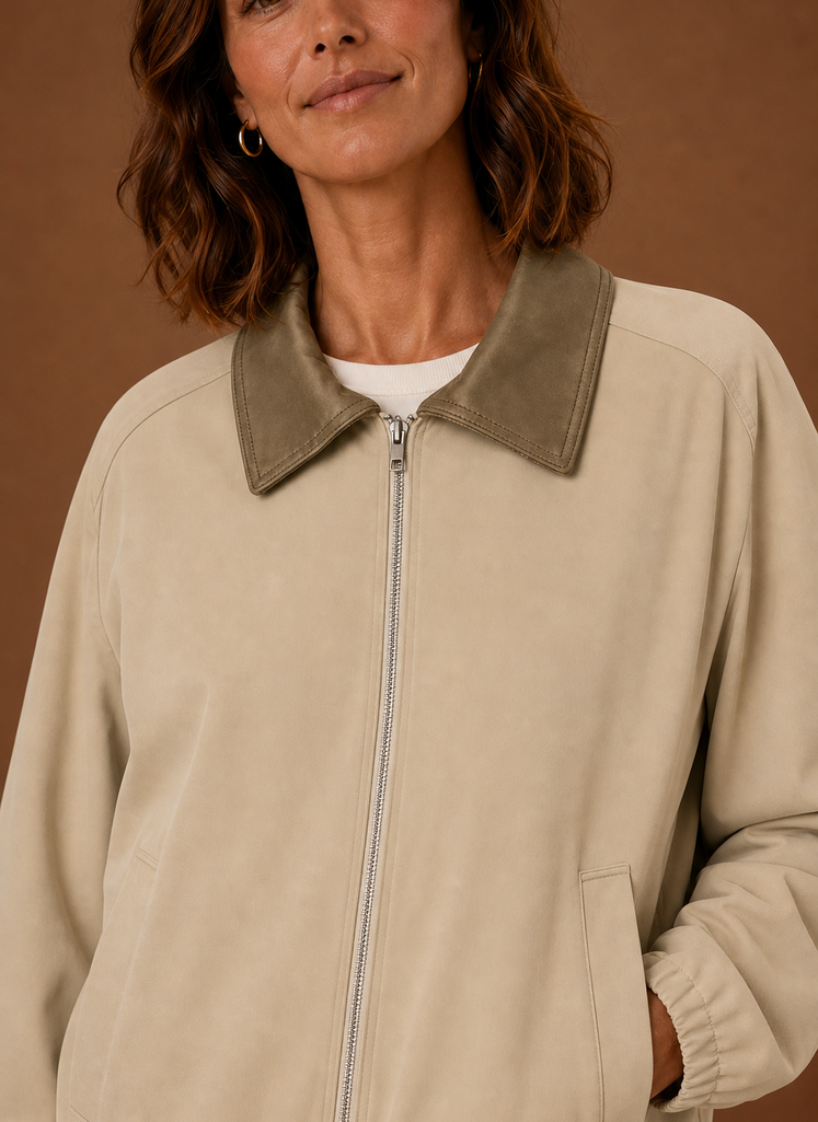 Women's Relaxed Workwear-Style Zip-Up Jacket | Celina in Beige - Juana Fashion
