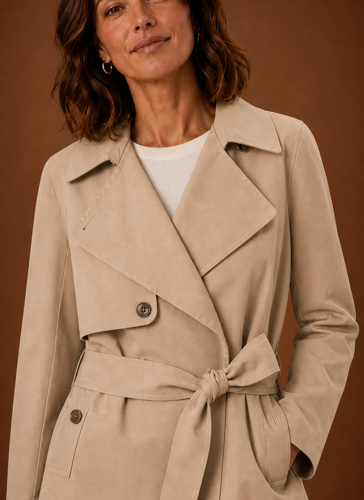 Women's Short Belted Trench Coat | Giulia in Beige - Juana Fashion