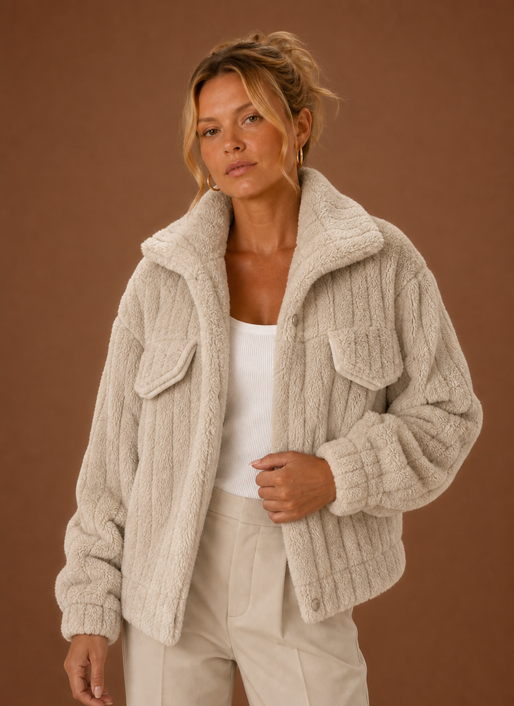 Women's Oversized Teddy Winter Coat | Ginevra in Khaki - Juana Fashion