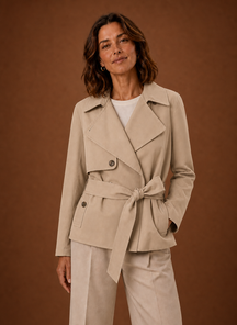 Women's Short Belted Trench Coat | Giulia in Chocolate Brown - Juana Fashion