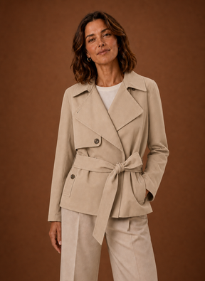 Women's Short Belted Trench Coat | Giulia in Chocolate Brown - Juana Fashion
