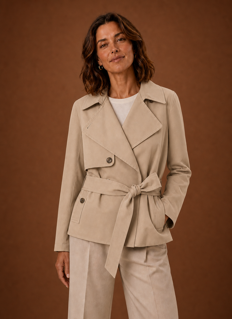 Women's Short Belted Trench Coat | Giulia in Chocolate Brown - Juana Fashion
