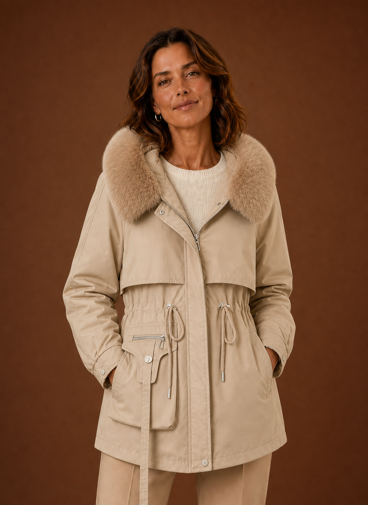Women's Parka with Faux Fur-Trimmed Hood | Aurora in Brown - Juana Fashion