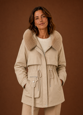 Women's Parka with Faux Fur-Trimmed Hood | Aurora in Brown - Juana Fashion