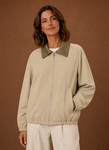 Women's Relaxed Workwear-Style Zip-Up Jacket | Celina in Beige - Juana Fashion
