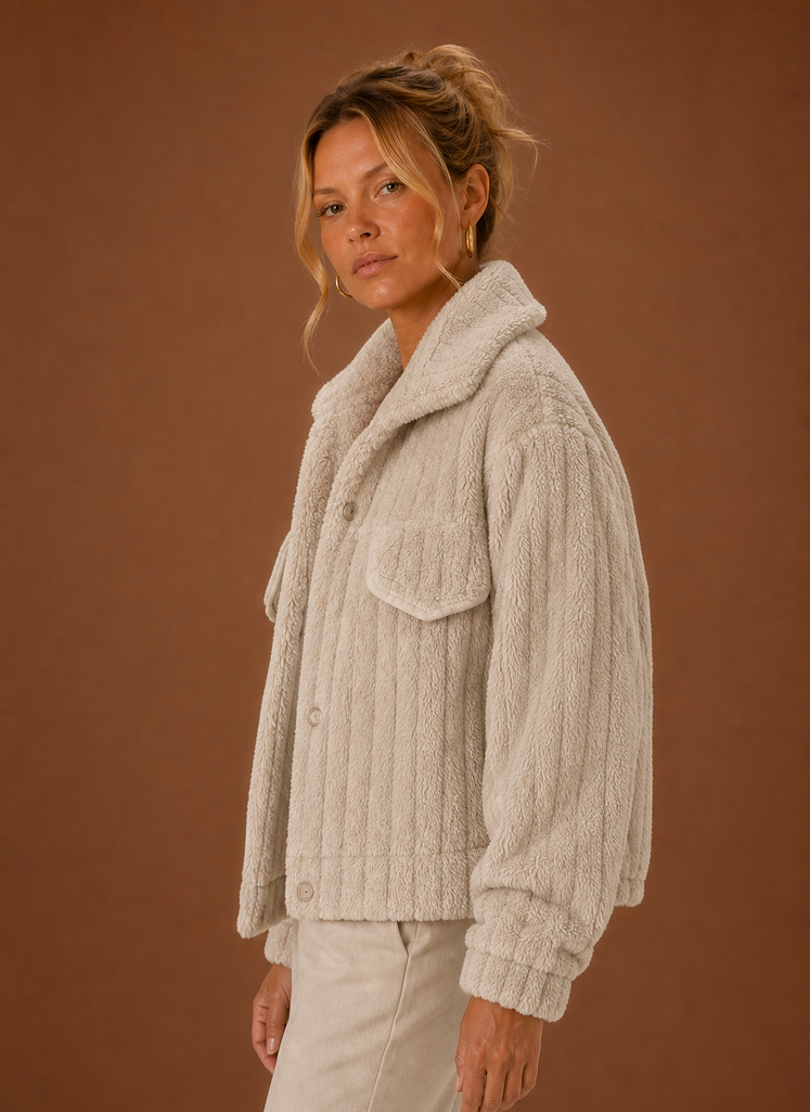 Women's Oversized Teddy Winter Coat | Ginevra in Khaki - Juana Fashion