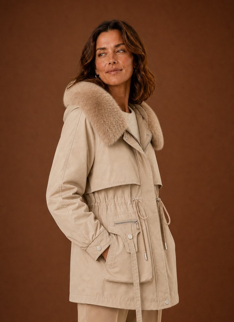 Women's Parka with Faux Fur-Trimmed Hood | Aurora in Beige - Juana Fashion