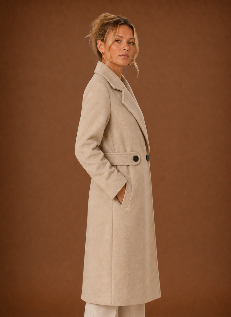 Women's Classic Mid-Length Trench Coat | Renata in Beige - Juana Fashion
