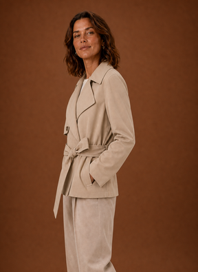 Women's Short Belted Trench Coat | Giulia in Beige - Juana Fashion