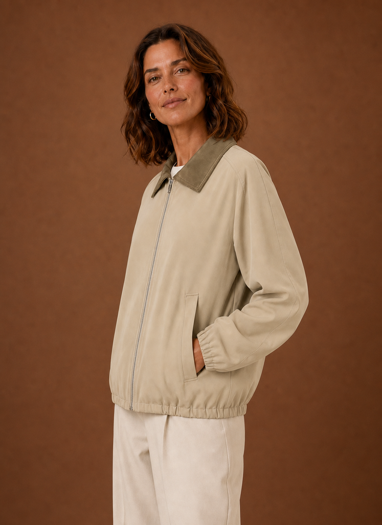Women's Relaxed Workwear-Style Zip-Up Jacket | Celina in Beige - Juana Fashion
