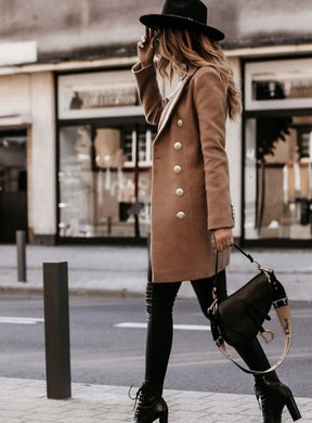 Women's Long Fitted Double-Breasted Coat | Amelie in Gray - Juana Fashion