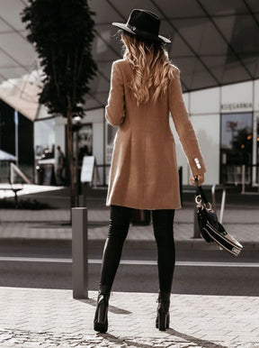 Women's Long Fitted Double-Breasted Coat | Amelie in Gray - Juana Fashion