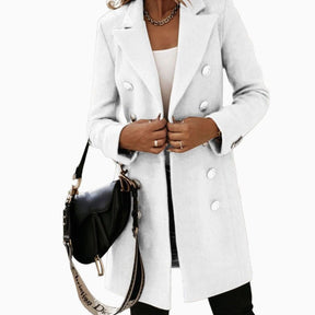 Women's Long Fitted Double-Breasted Coat | Amelie in Black - Juana Fashion