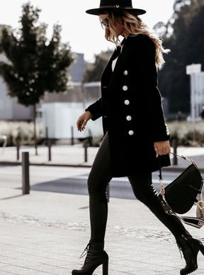 Women's Long Fitted Double-Breasted Coat | Amelie in Black - Juana Fashion