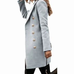 Women's Long Fitted Double-Breasted Coat | Amelie in Gray - Juana Fashion