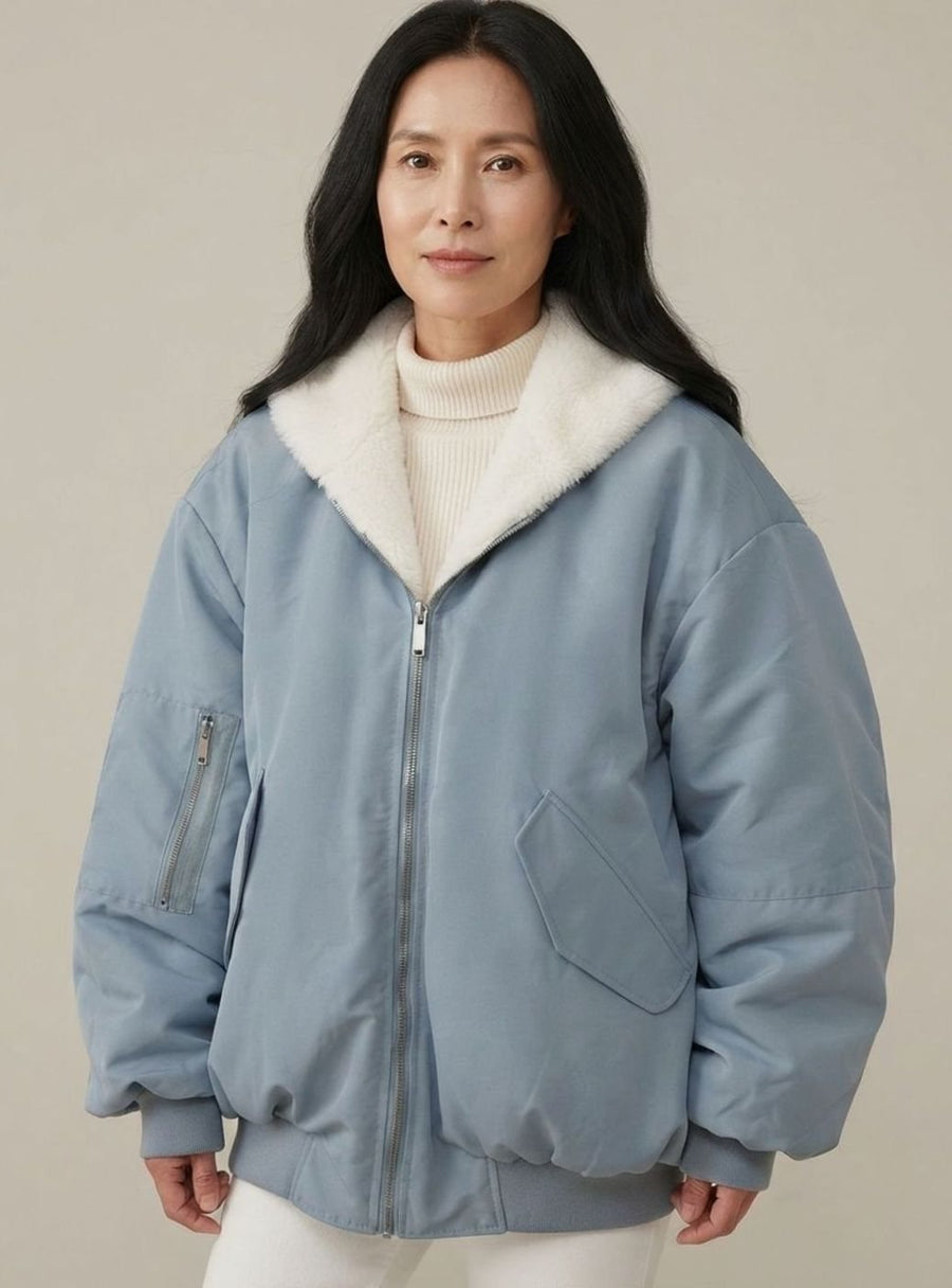 Women's Reversible Lined Bomber Jacket | Greta in Blue - Juana Fashion