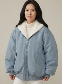 Women's Reversible Lined Bomber Jacket | Greta in Blue - Juana Fashion