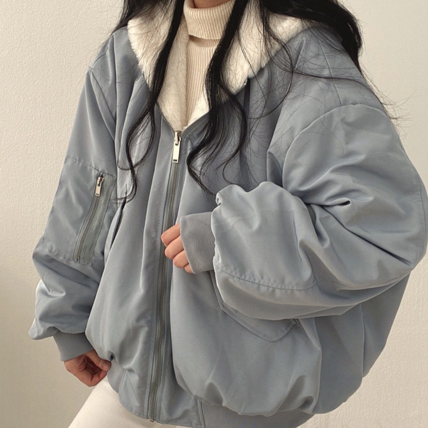 Women's Reversible Lined Bomber Jacket | Greta in Blue - Juana Fashion