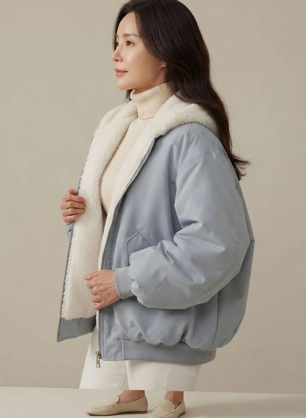 Women's Reversible Lined Bomber Jacket | Greta in Blue - Juana Fashion