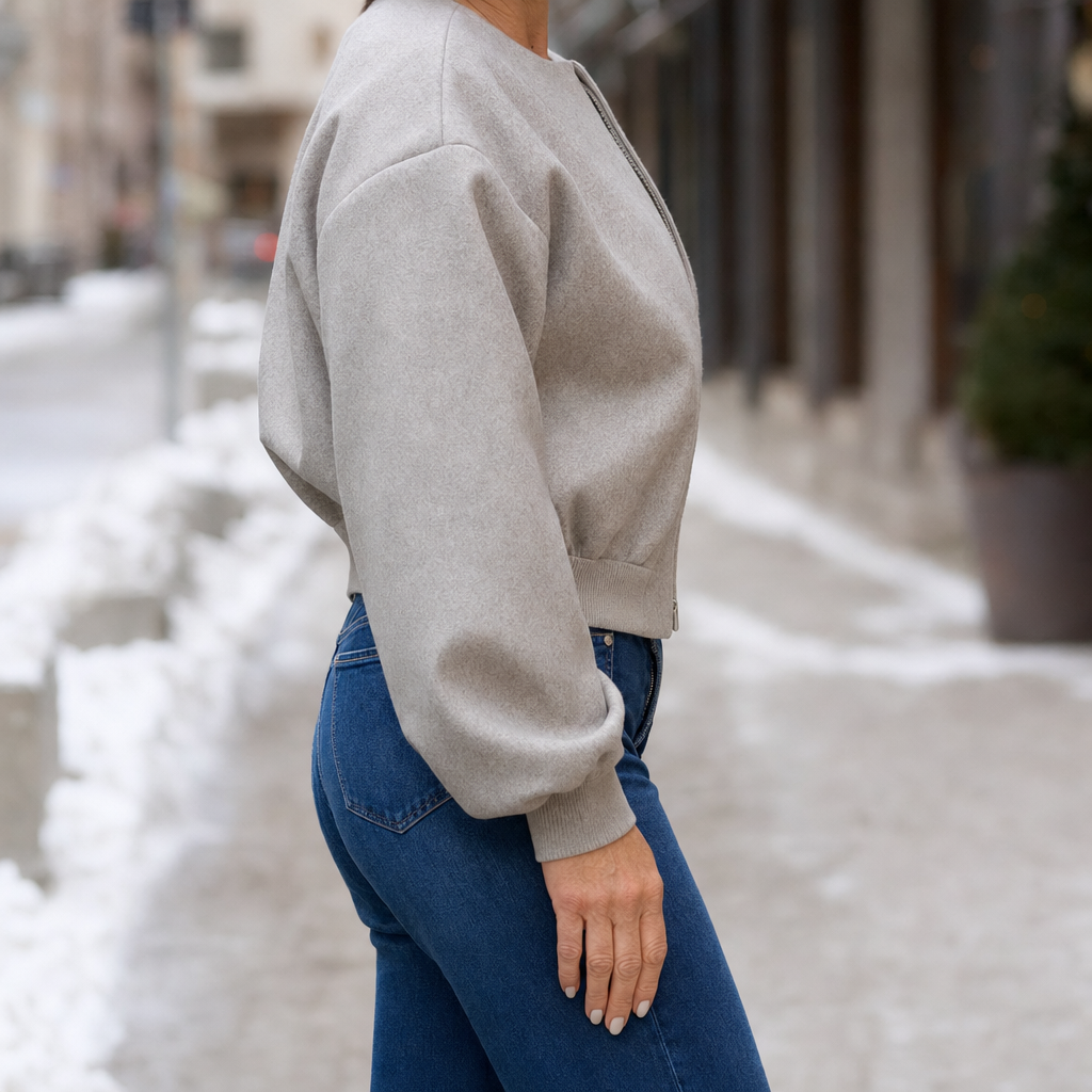 Women's Fleece Bomber Jacket | Bexley in Gray - Juana Fashion