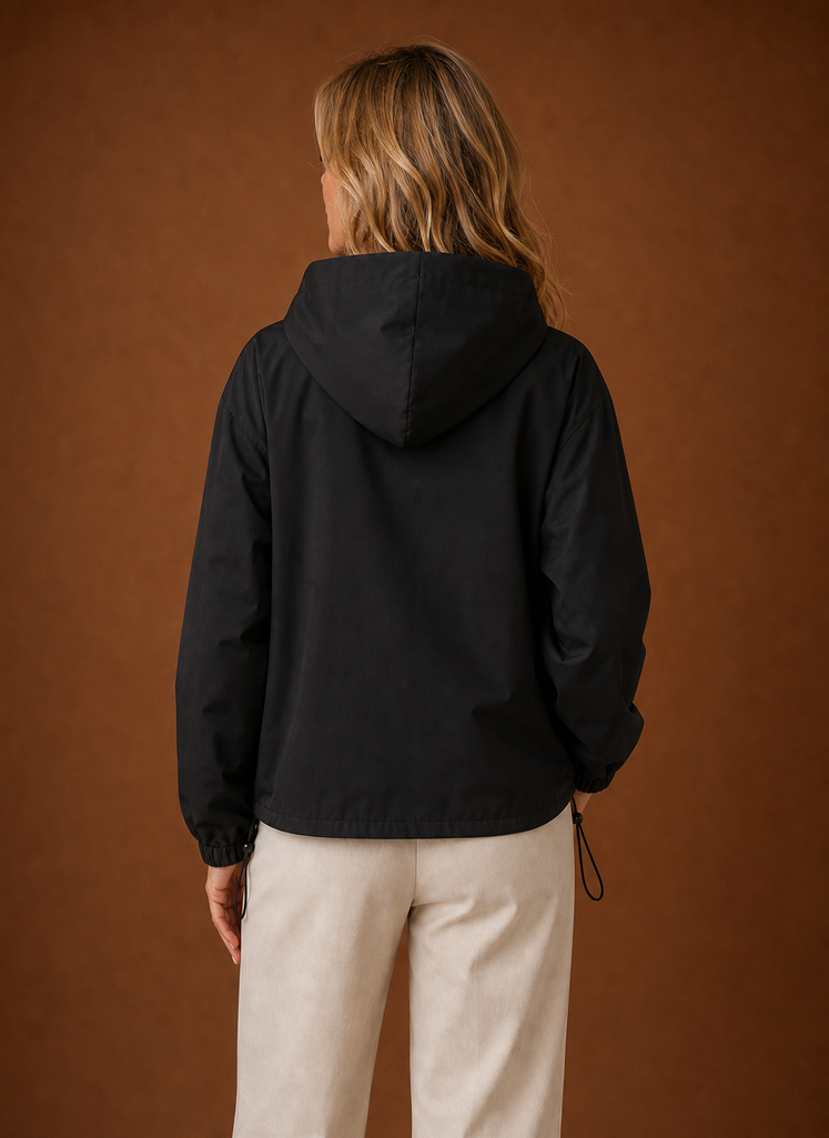 Women's Lightweight Hooded Windbreaker | Carlotta in Black - Juana Fashion