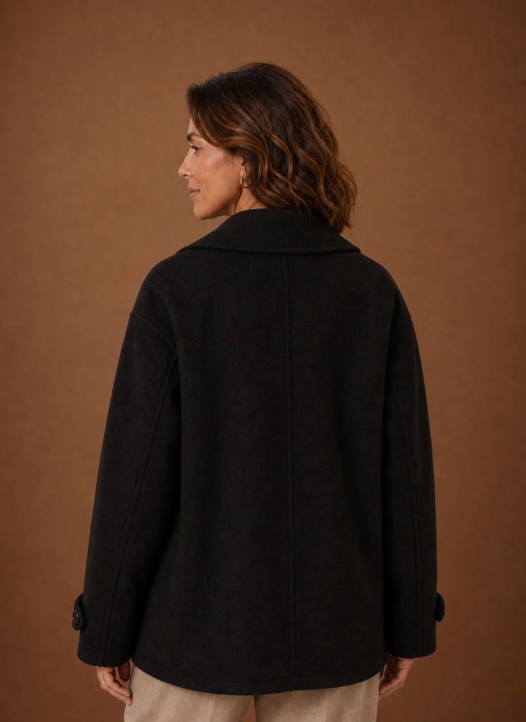 Women's Long Relaxed Button-Front Coat | Cecilia in Black - Juana Fashion