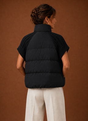 Women's Quilted Vest with Knit Shoulder Panels | Laura in Chocolate Brown - Juana Fashion