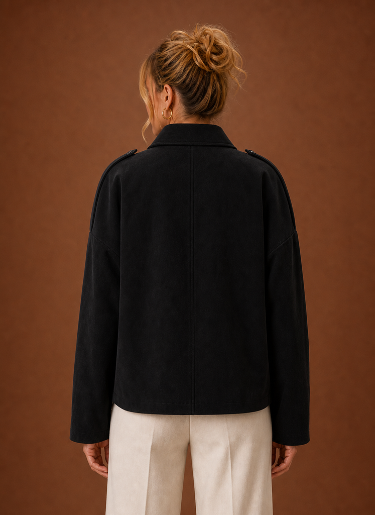 Women's Oversized Suede-Look Jacket | Flora in Black - Juana Fashion