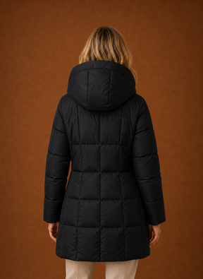 Women's Long Hooded Quilted Winter Jacket | Vittoria in Black - Juana Fashion