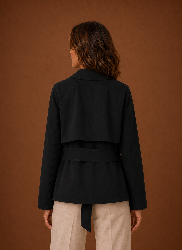 Women's Short Belted Trench Coat | Giulia in Black - Juana Fashion