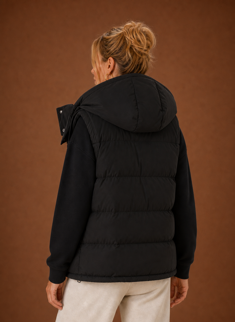 Women's Oversized Hooded Quilted Vest | Paola in Black - Juana Fashion