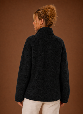 Women's Sherpa Zip-Up Jacket | Natalia in Black - Juana Fashion