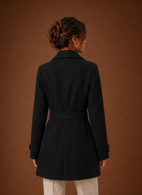 Women's Mid-Length Button-Front Trench Coat | Diana in Black - Juana Fashion