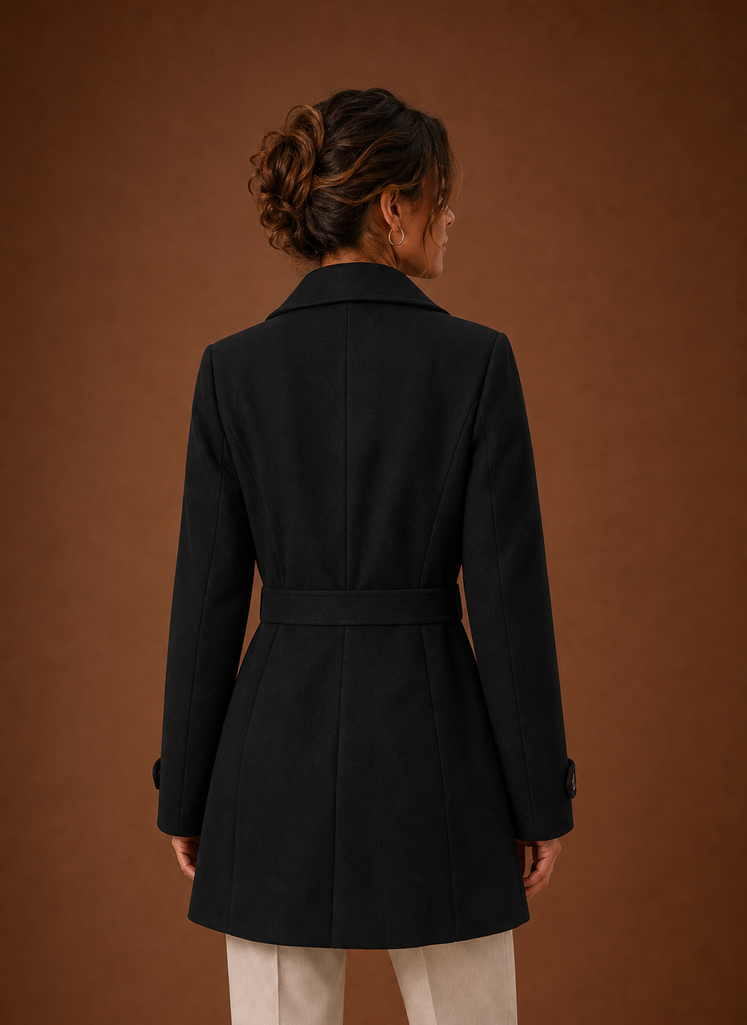 Women's Mid-Length Button-Front Trench Coat | Diana in Black - Juana Fashion