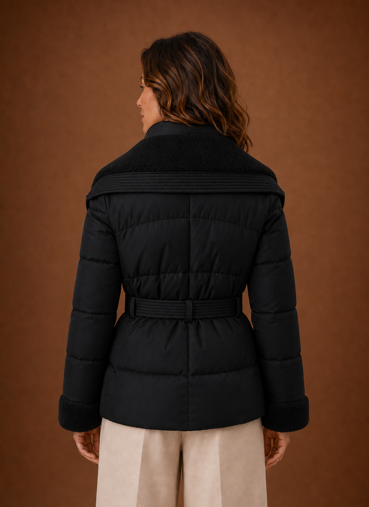 Women's Belted Quilted Winter Jacket | Serena in Black - Juana Fashion
