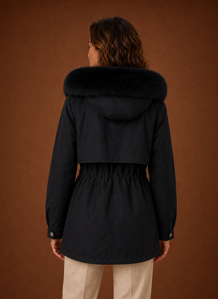 Women's Parka with Faux Fur-Trimmed Hood | Aurora in Black - Juana Fashion