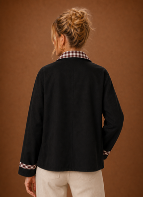 Women's Plaid Collared Jacket | Bianca in Black - Juana Fashion