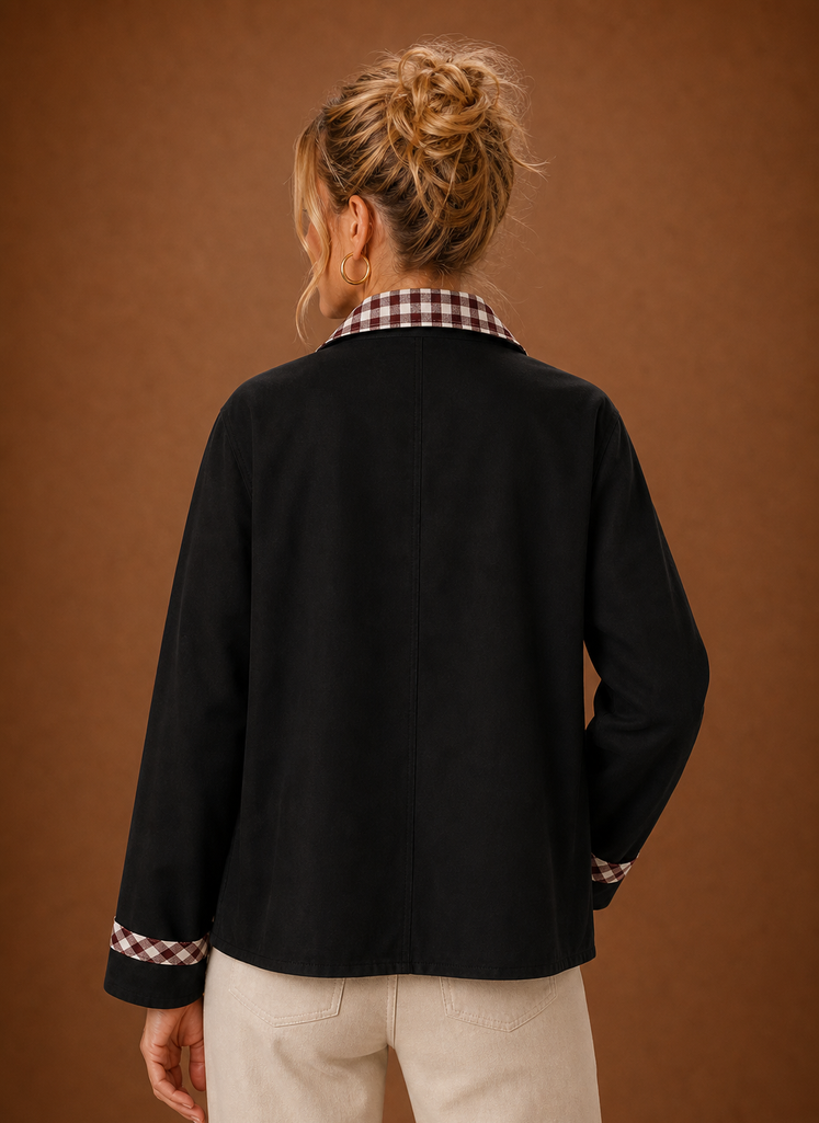 Women's Plaid Collared Jacket | Bianca in Black - Juana Fashion