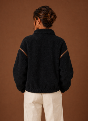 Women's Sherpa Fleece Zip-Up Jacket | Isabella in Black - Juana Fashion