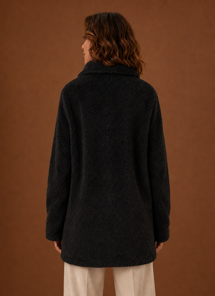 Women's Sherpa Fleece Zip-Up Winter Jacket | Marina in Navy - Juana Fashion